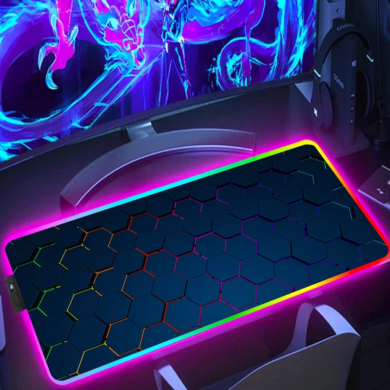 RGB Extended Hexagon Gaming Mouse Pad – Non-Slip Desk Mat