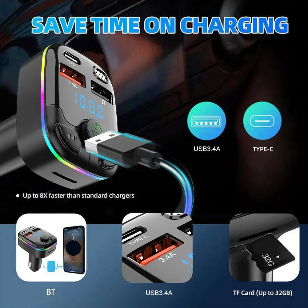 Bluetooth 5.0 Car FM Transmitter & Fast Charger
