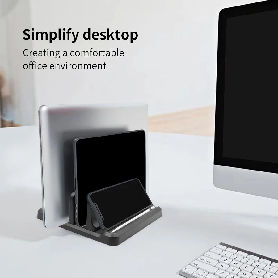 Adjustable Vertical Laptop Stand – Plastic Desktop Dock & Saver for MacBook, Tablet & Phone