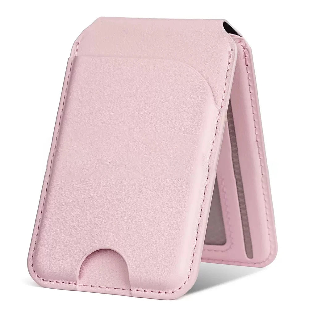 Magnetic Leather Wallet Card Holder with Adjustable Stand & RFID Blocking for MagSafe