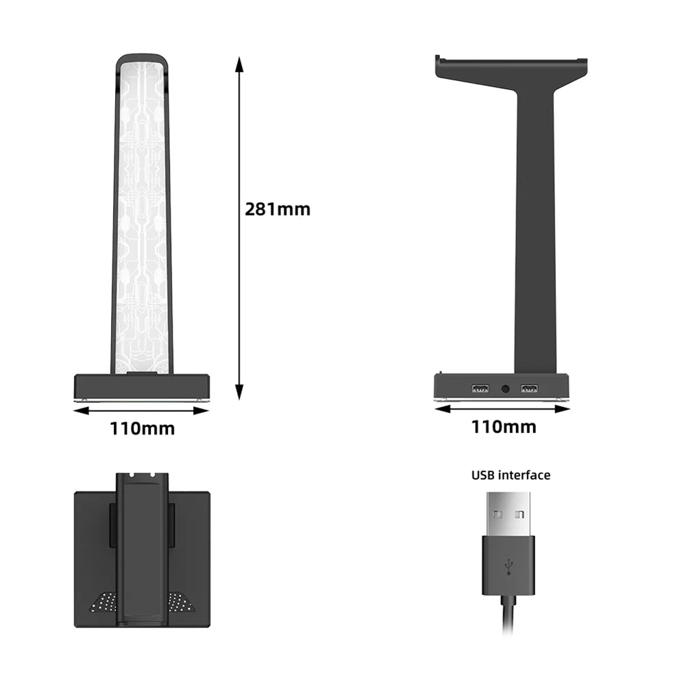 RGB Gaming Headphone Stand with 10 Light Modes & USB / 3.5mm Ports