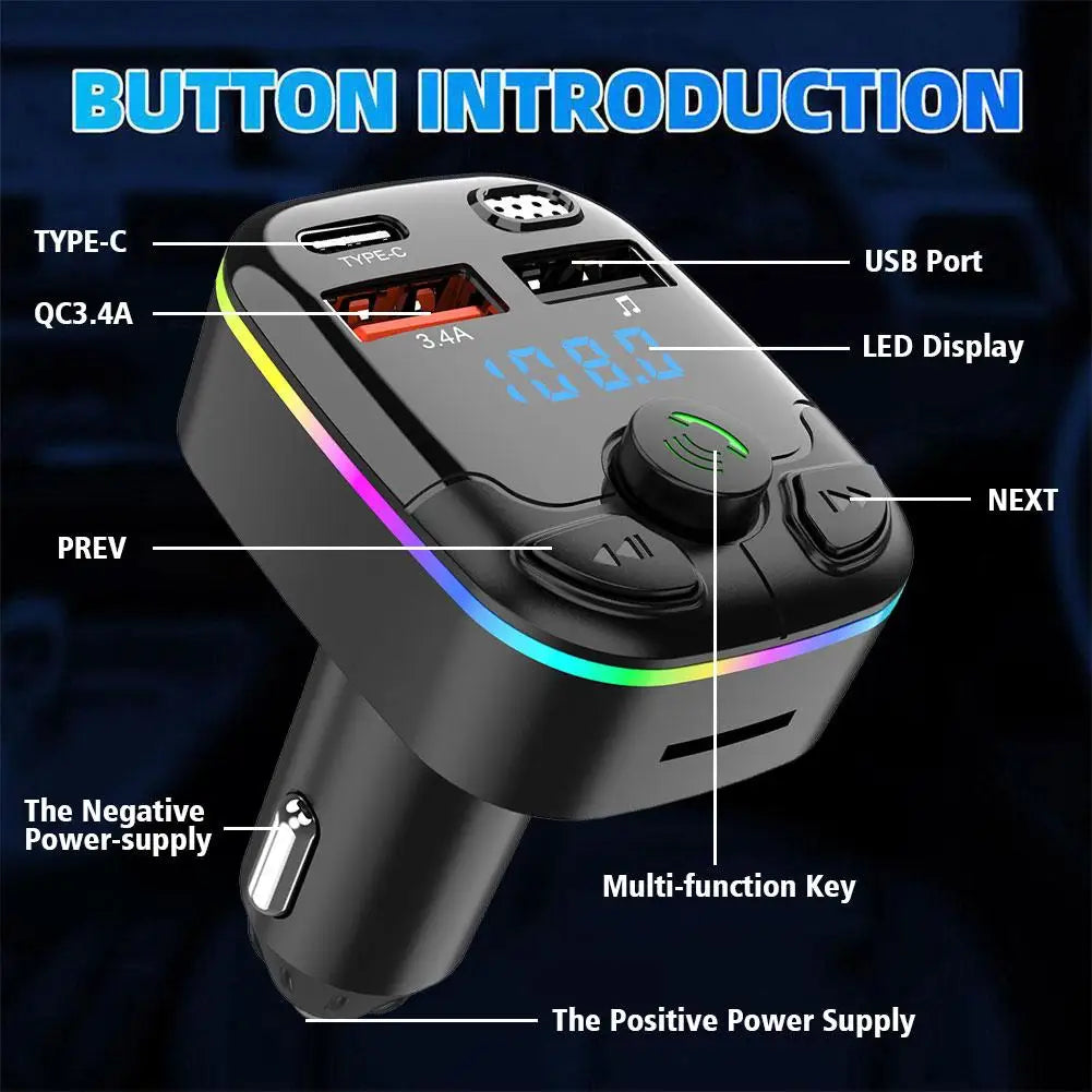 Bluetooth 5.0 Car FM Transmitter & Fast Charger