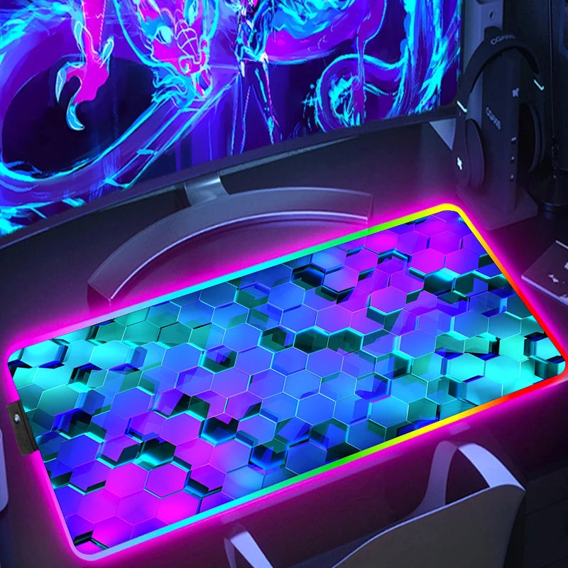 RGB Extended Hexagon Gaming Mouse Pad – Non-Slip Desk Mat