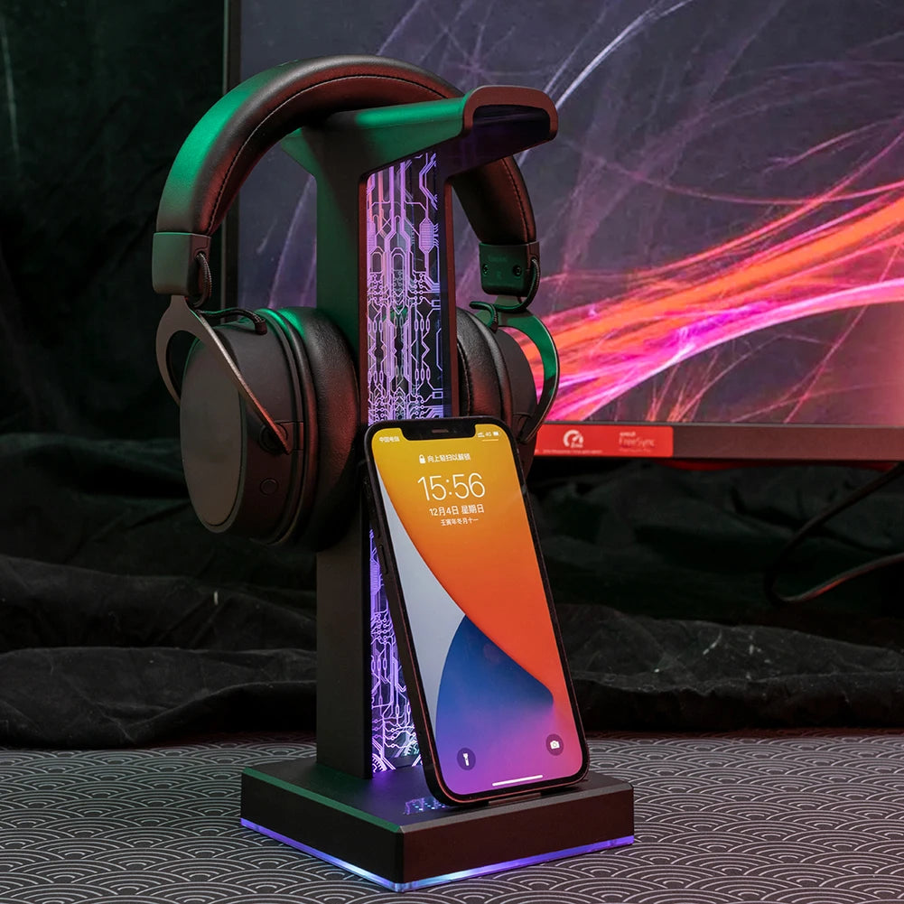 RGB Gaming Headphone Stand with 10 Light Modes & USB / 3.5mm Ports